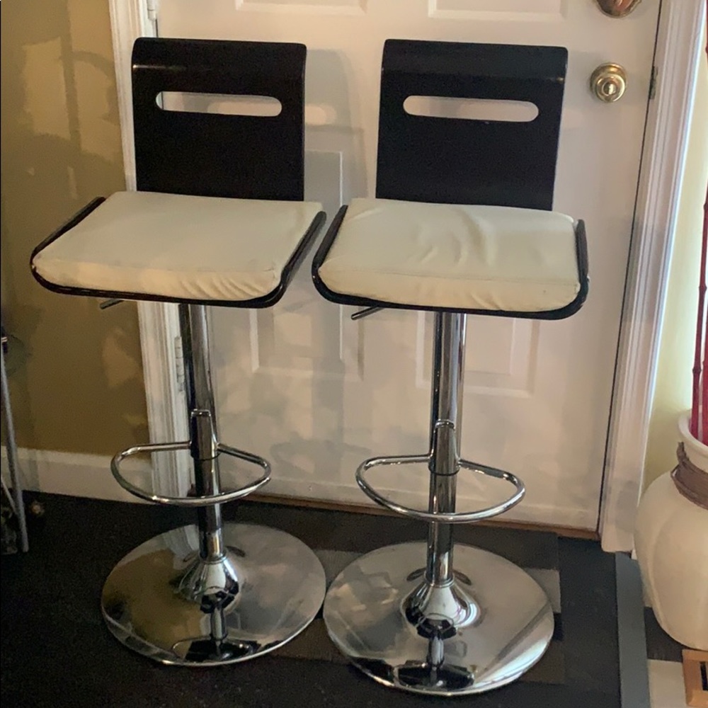 Bar Stools Leather and Walnut wood backing.